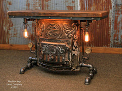 Steampunk Industrial Antique Stove Boiler Door Table, Barn wood Top #1393 - SOLD