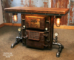 Steampunk Industrial Antique Boiler/Stove Door Table / Barn Wood / #1448 sold