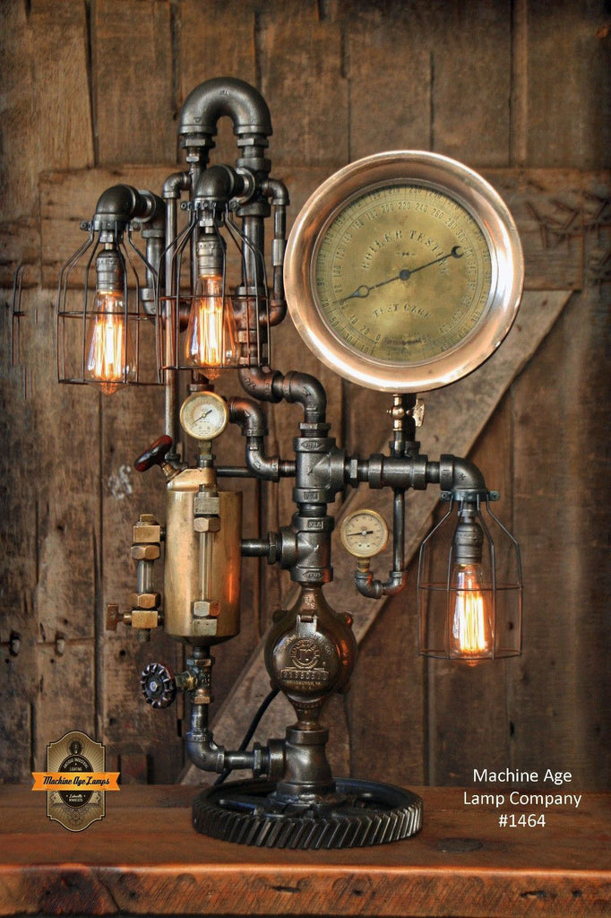 Steampunk Industrial Lamp / Antique Oiler and Steam Gauge - #1464 sold