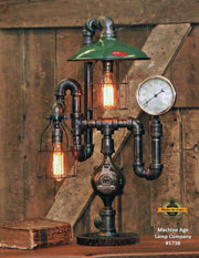 Steampunk Industrial Lamp / Antique Steam Gauge / Antique Service Station Shade / Gear / Lamp #1738