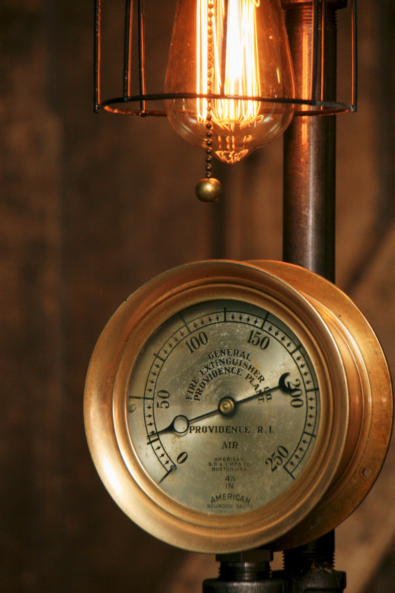Steampunk Industrial Steam Gauge Lamp, Gear Base #1276