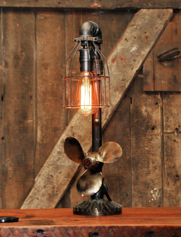 Steampunk Industrial Boat Marine Nautical Antique Brass Propeller Lamp, Gear Base #2680