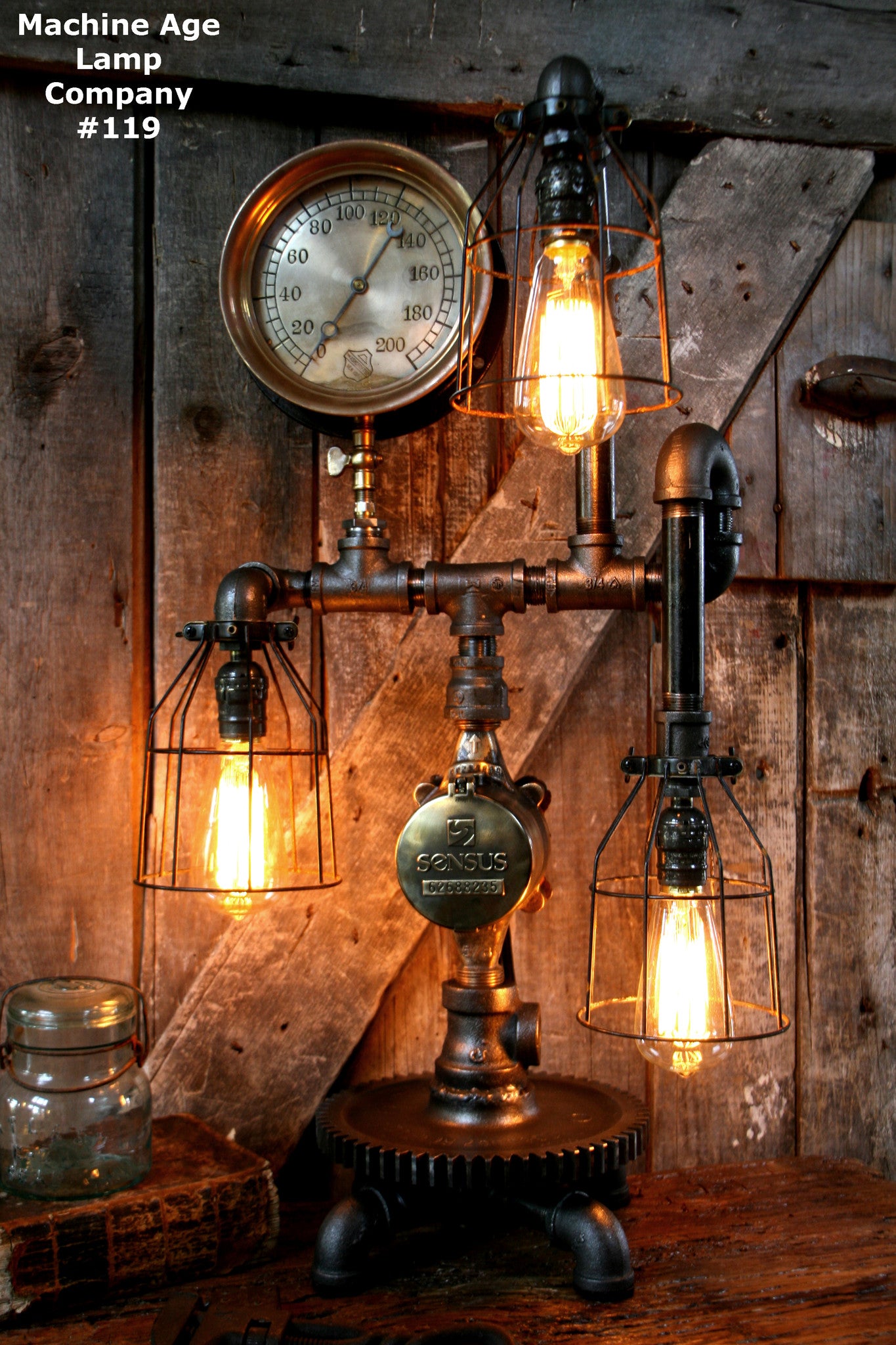 Steampunk Lamp, By Machine Age Lamps, Brass Steam Gauge #119