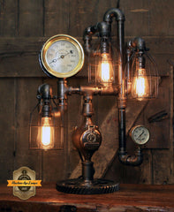 Steampunk Industrial / Antique Steam Gauge Lamp / Tractor Gear  / Lamp #4002