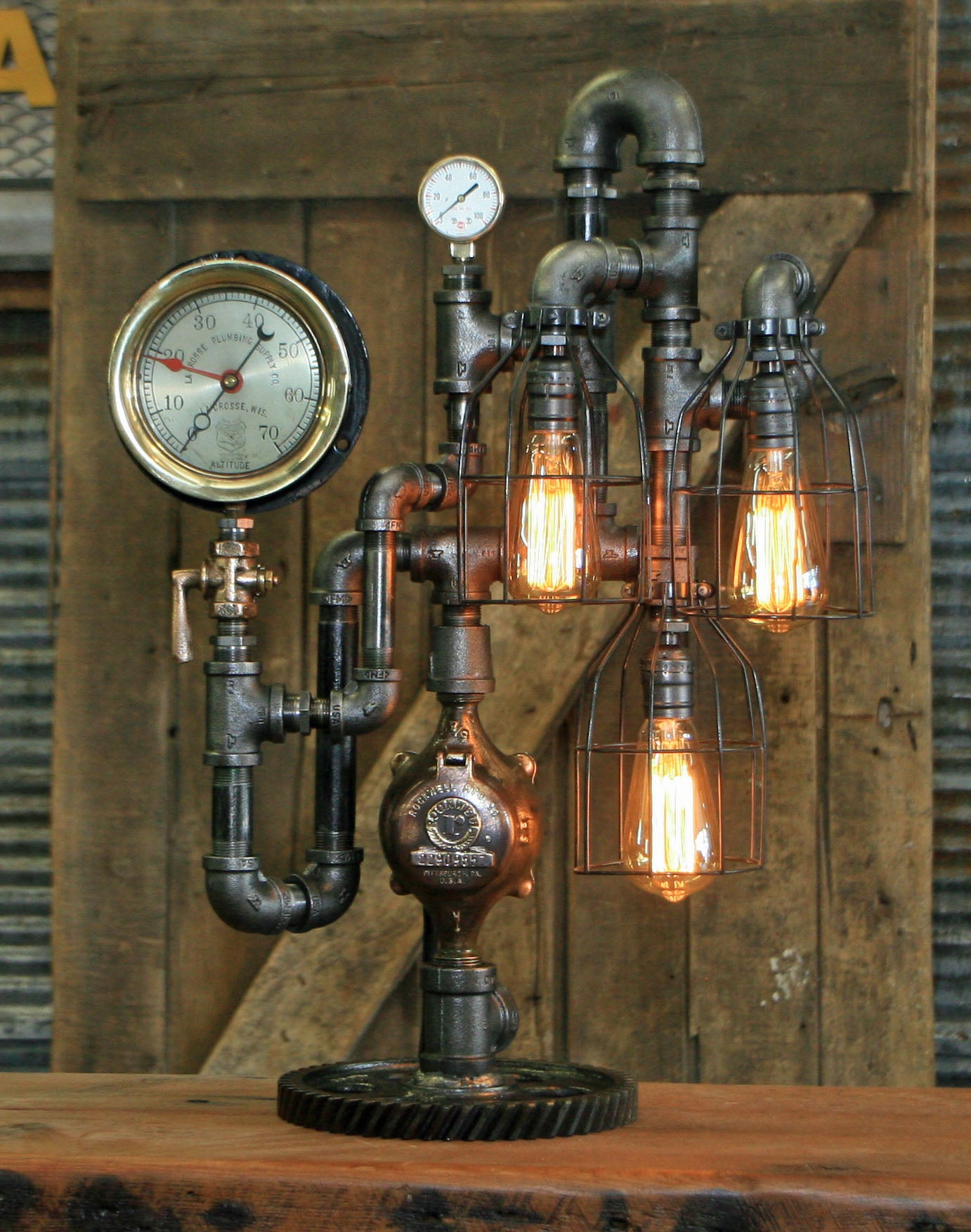 Steampunk Industrial Machine Age Lamp / Steam Gauge / Gear / Lamp #2543