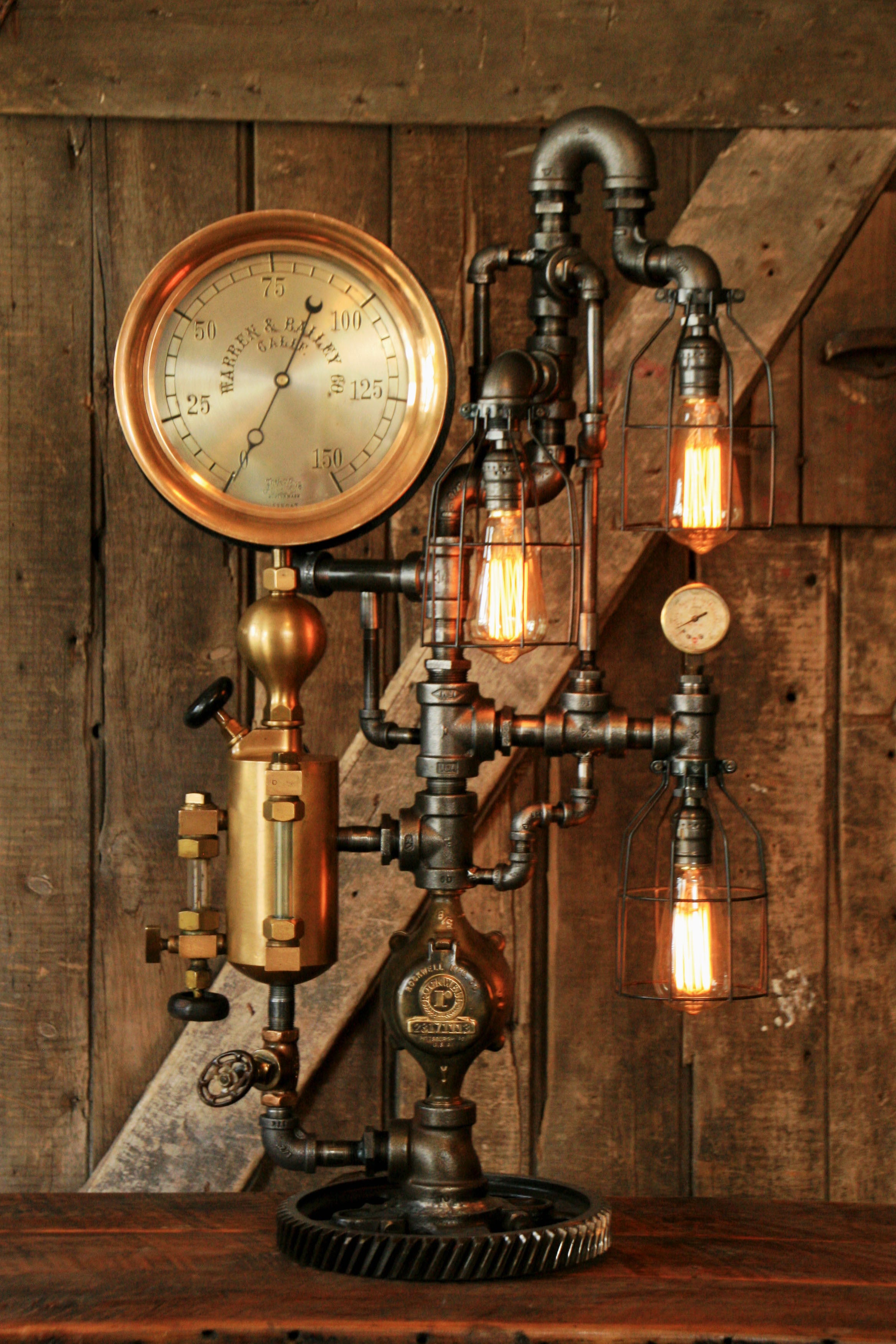 Steampunk Industrial, Rare Steam Gauge, Brass Oiler, #1497