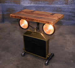 Steampunk Industrial Table / Antique Ford Model T Radiator and Headlamps / Automotive  / Barnwood / Table #2717