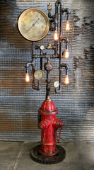 Steampunk Industrial Fire Hydrant, Steam Gauge Floor Lamp #2456
