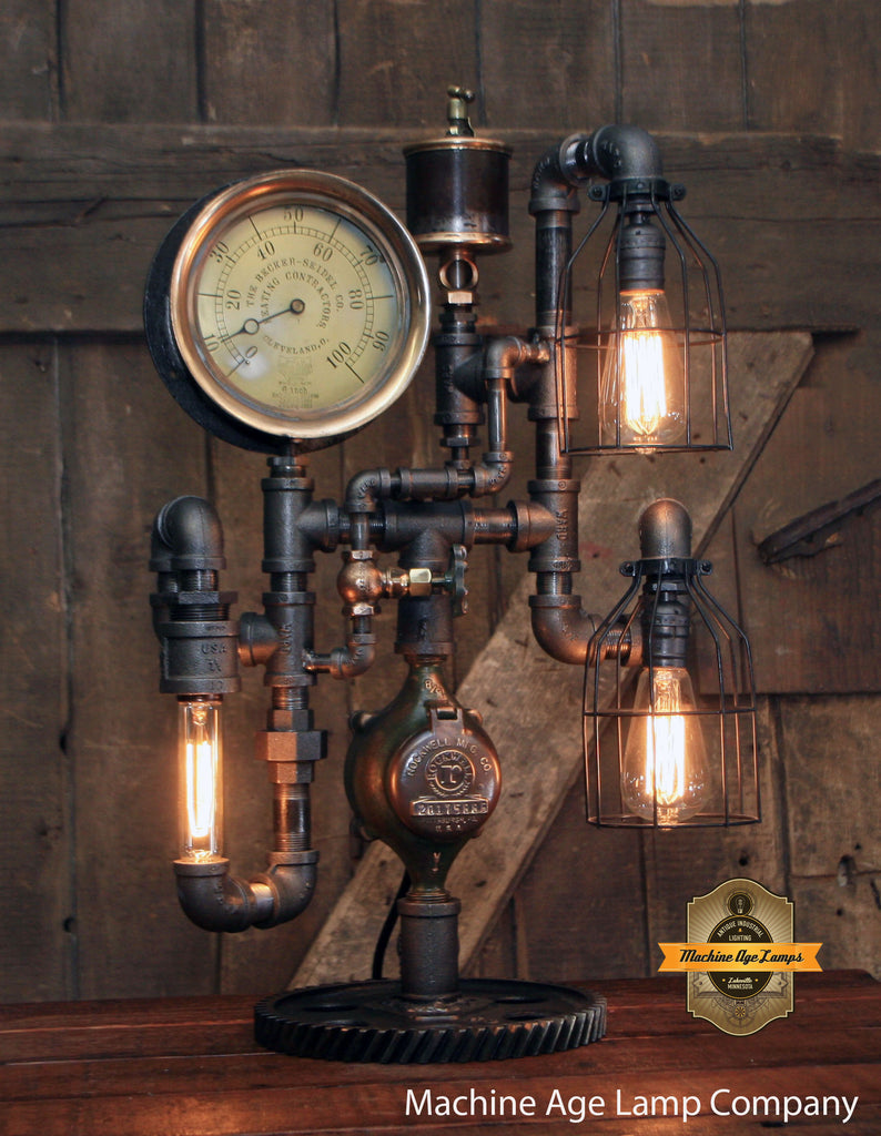 Steampunk Industrial / Steam Gauge Lamp / Gear / Cleaveland Ohio / Lamp #3955