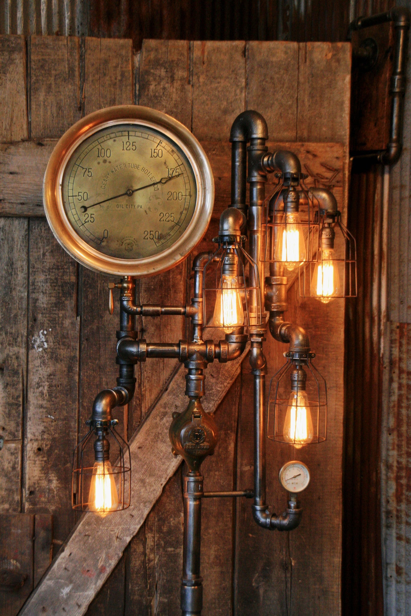 Steampunk, Industrial Pipe and Vintage Steam Gauge Floor Lamp #824