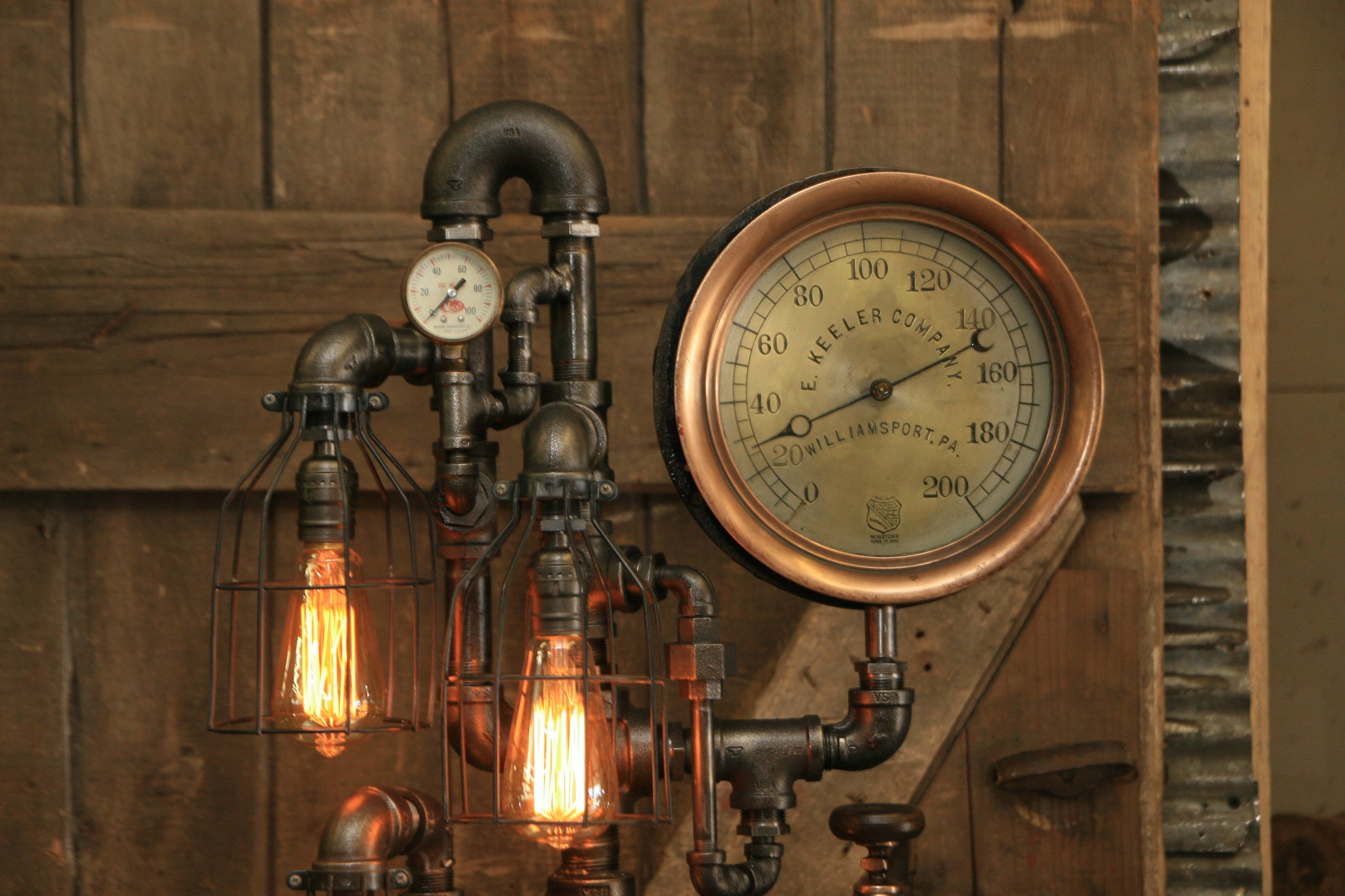 Steampunk Industrial / Antique Steam Gauge Lamp / Gear / Oiler / Williamsport PA / #2143