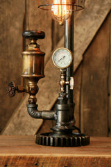 Steampunk Industrial, Antique Brass Oiler Gauge Lamp - #850