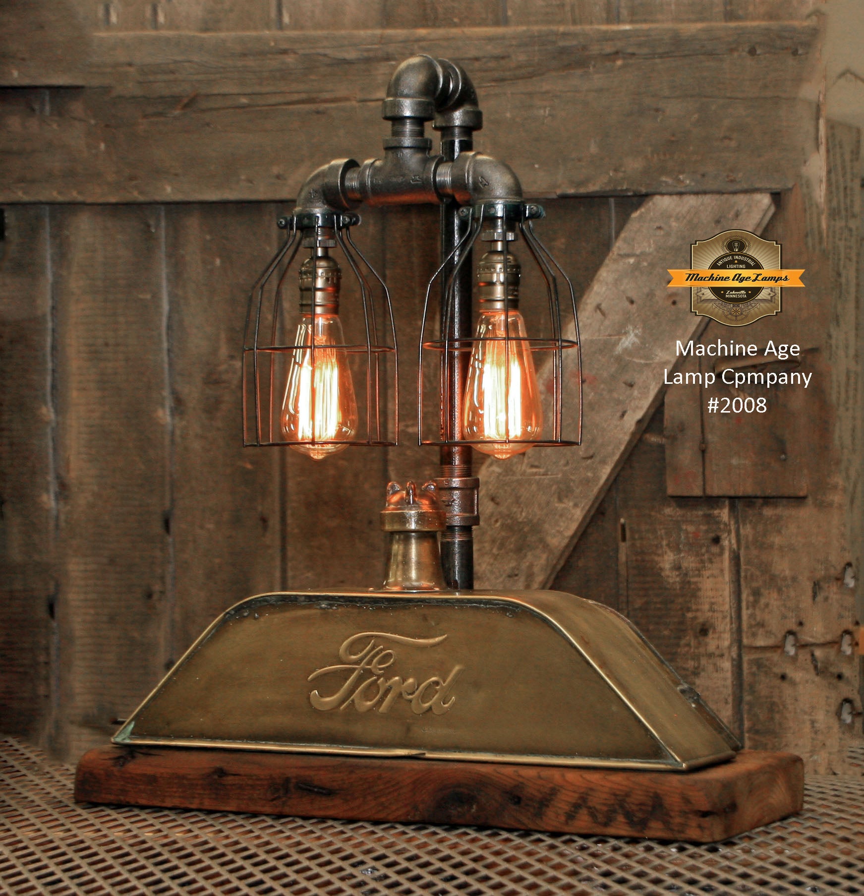 Steampounk Industrial / Antique Ford Model "T" Radiator Top / Barn Wood / Lamp #2008