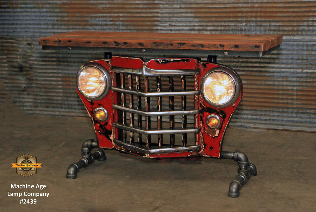 Steampunk Industrial / Original vintage 50's Jeep Willys Grille / Automotive  / Table Sofa Hallway / Table #2439