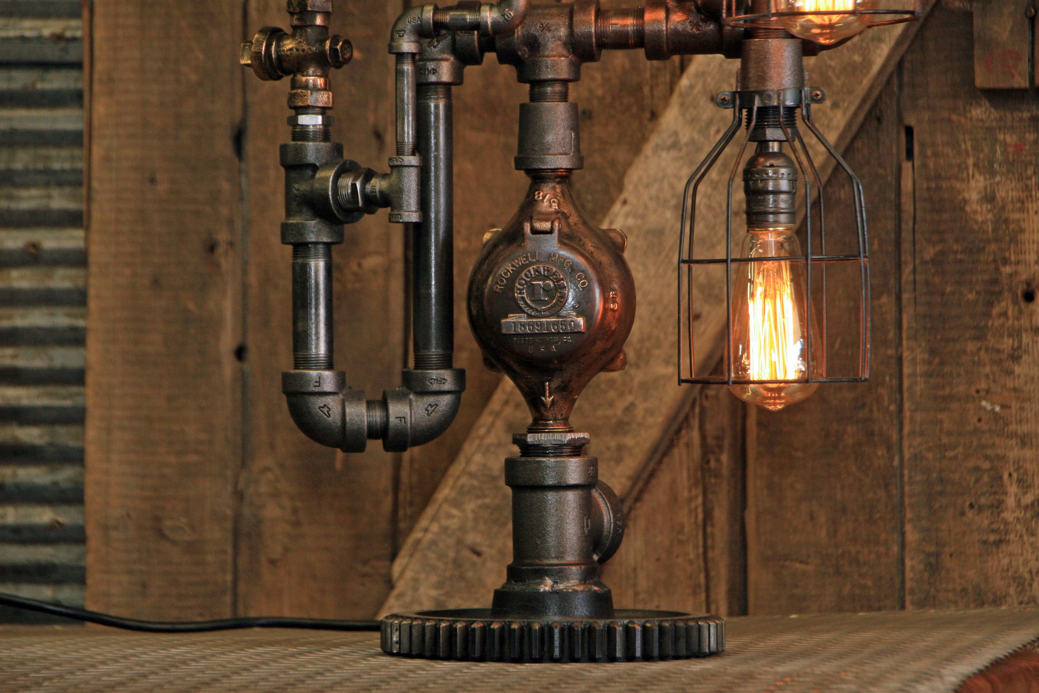 Steampunk Industrial / Antique Steam Gauge Lamp / Metcalf / Providence RI / Lamp #1940
