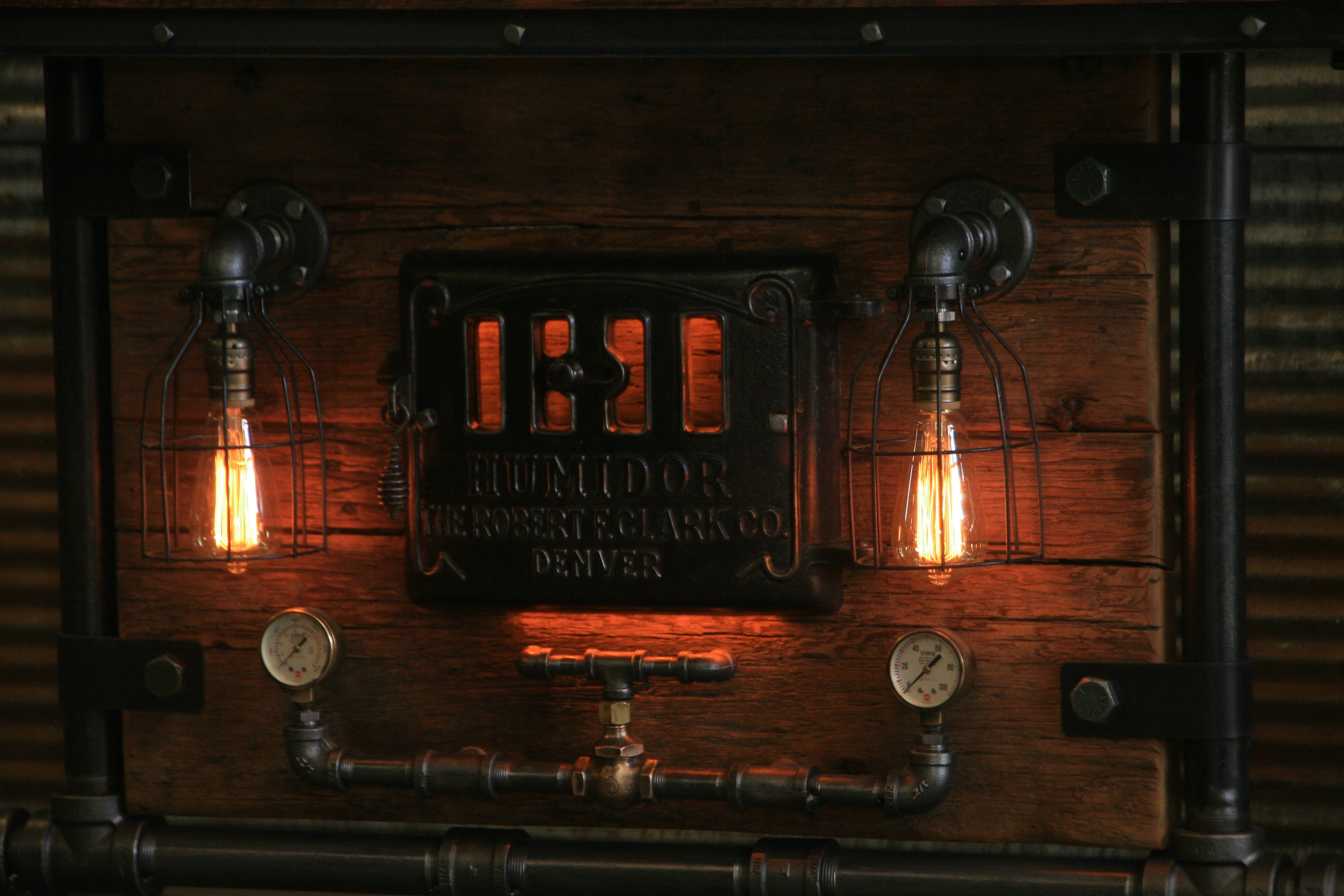 Steampunk Industrial Table / Pub, sofa console / Antique Furnace Door / Barnwood / Table #1950