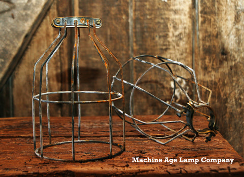 Steampunk Industrial Antiqued Wire Cage Guard Light Lamp