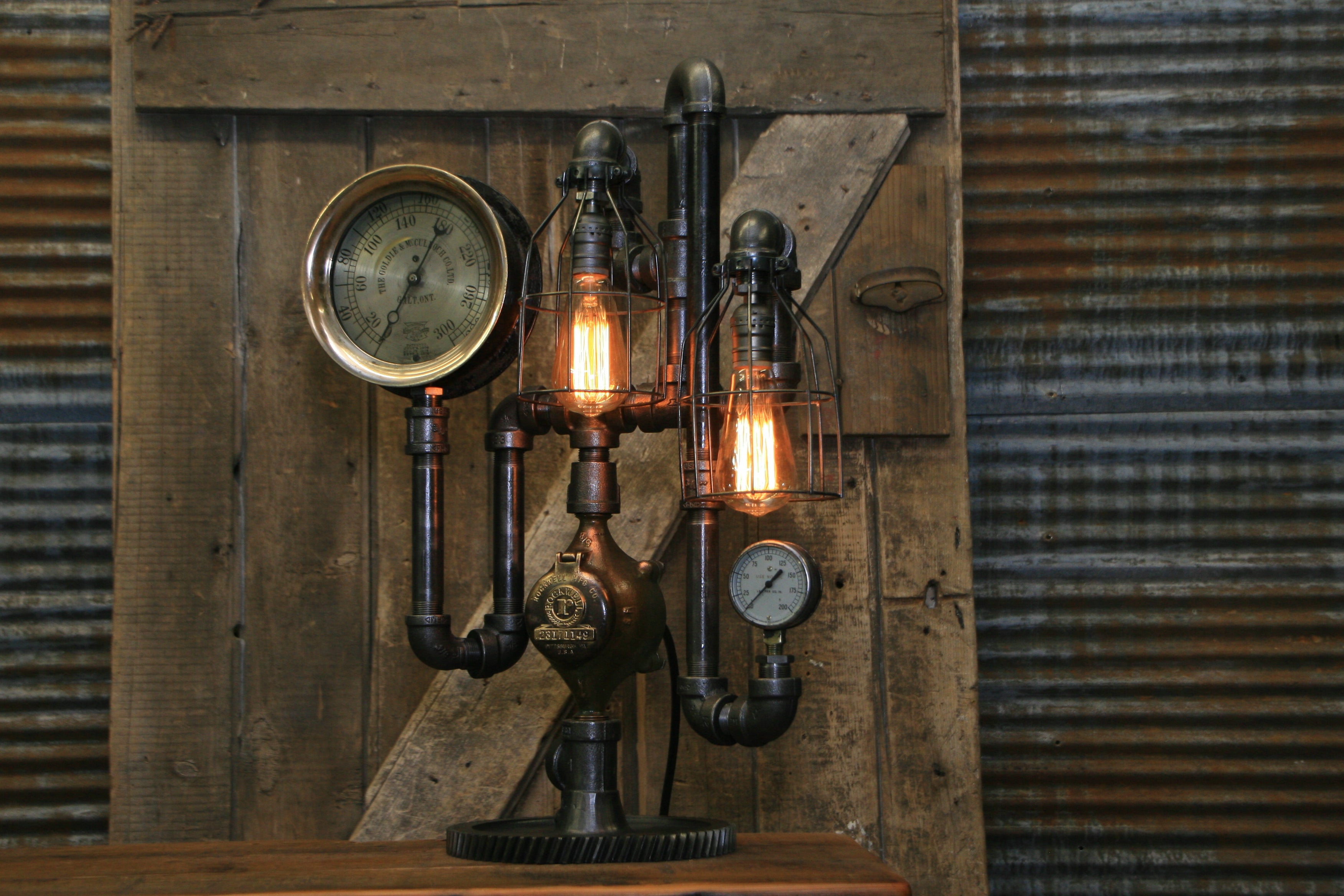 Steampunk Industrial / Steam Gauge Lamp / Gear / Goldie Mcculloch / Galt Ont Canada / Lamp #1836