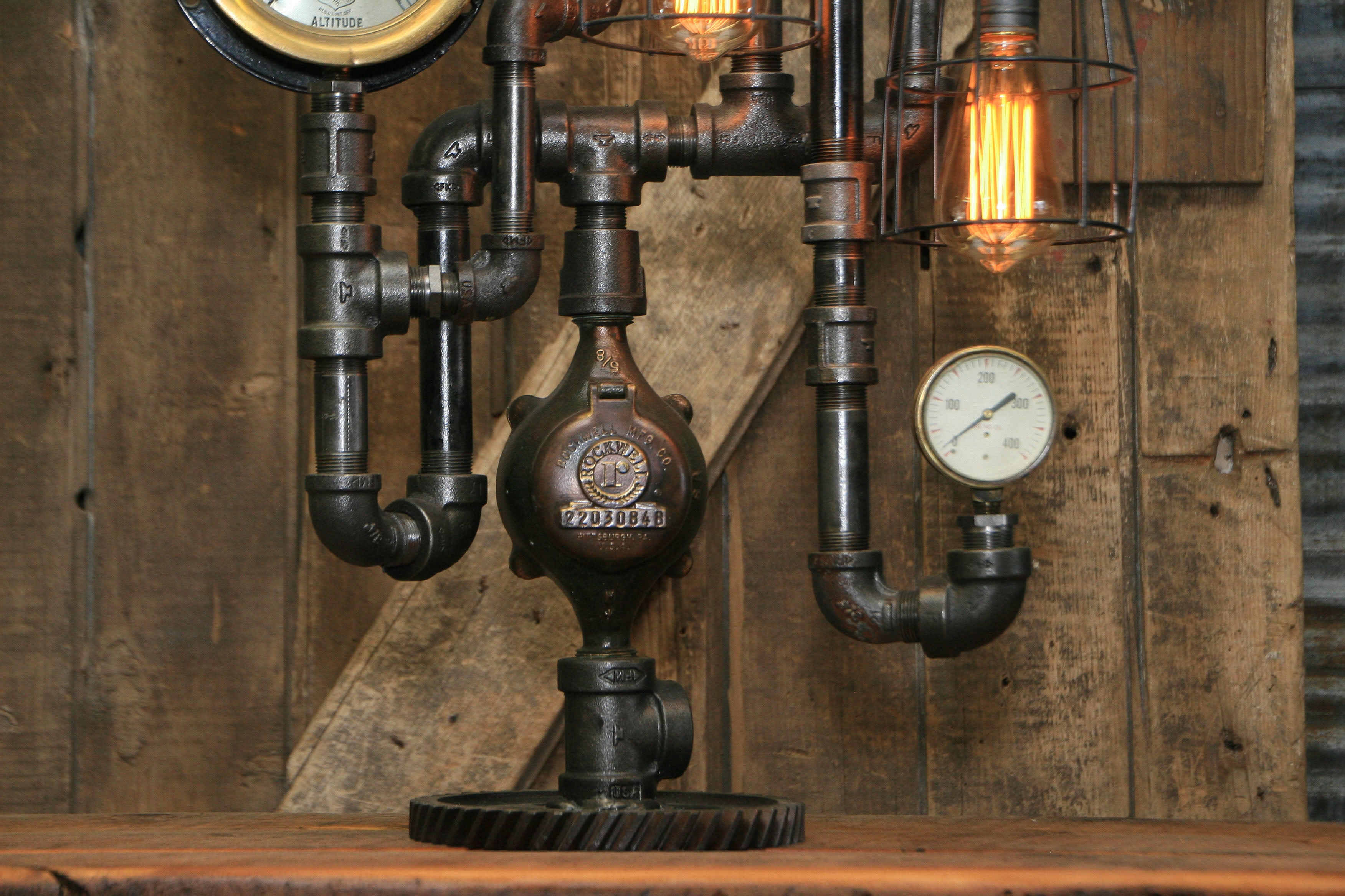 Steampunk Industrial / Machine Age Lamp / Steam Gauge / Gear / Lamp #2098