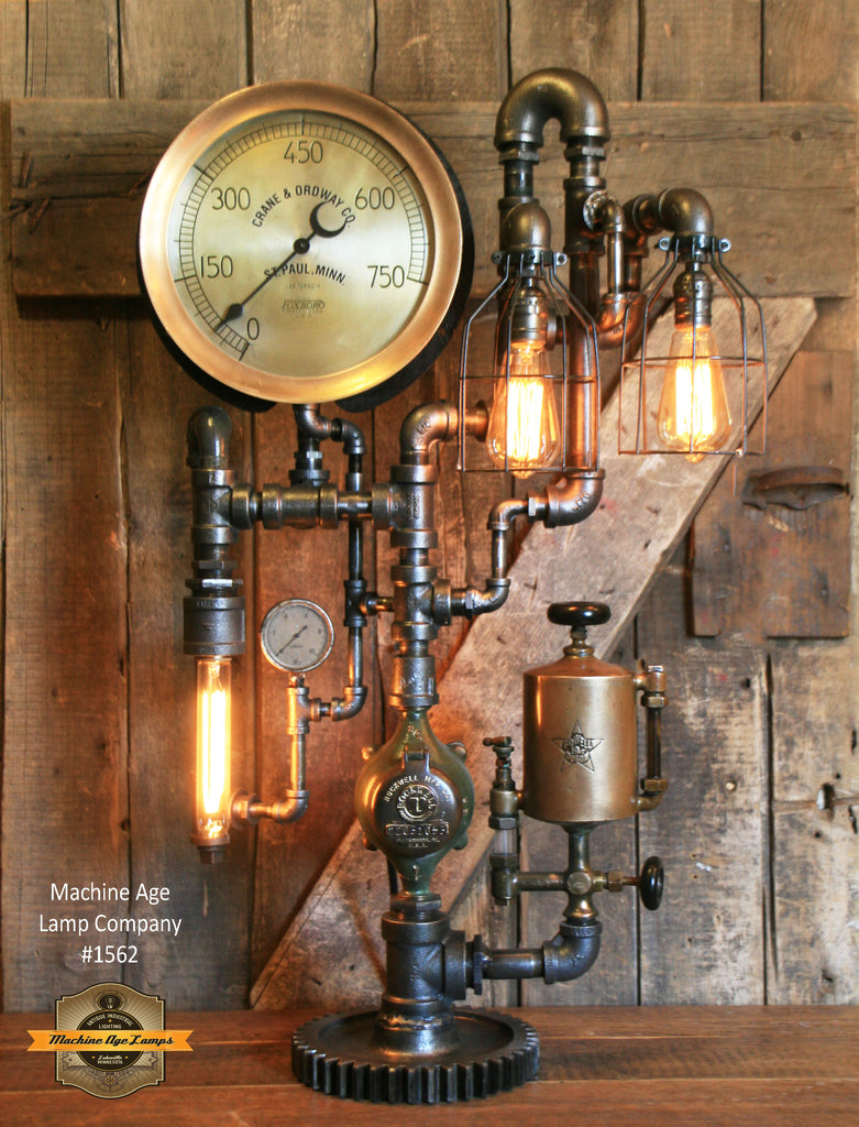 Steampunk Industrial / Antique Steam Gauge / Oiler / Gear / St Paul MN / Lamp #1562