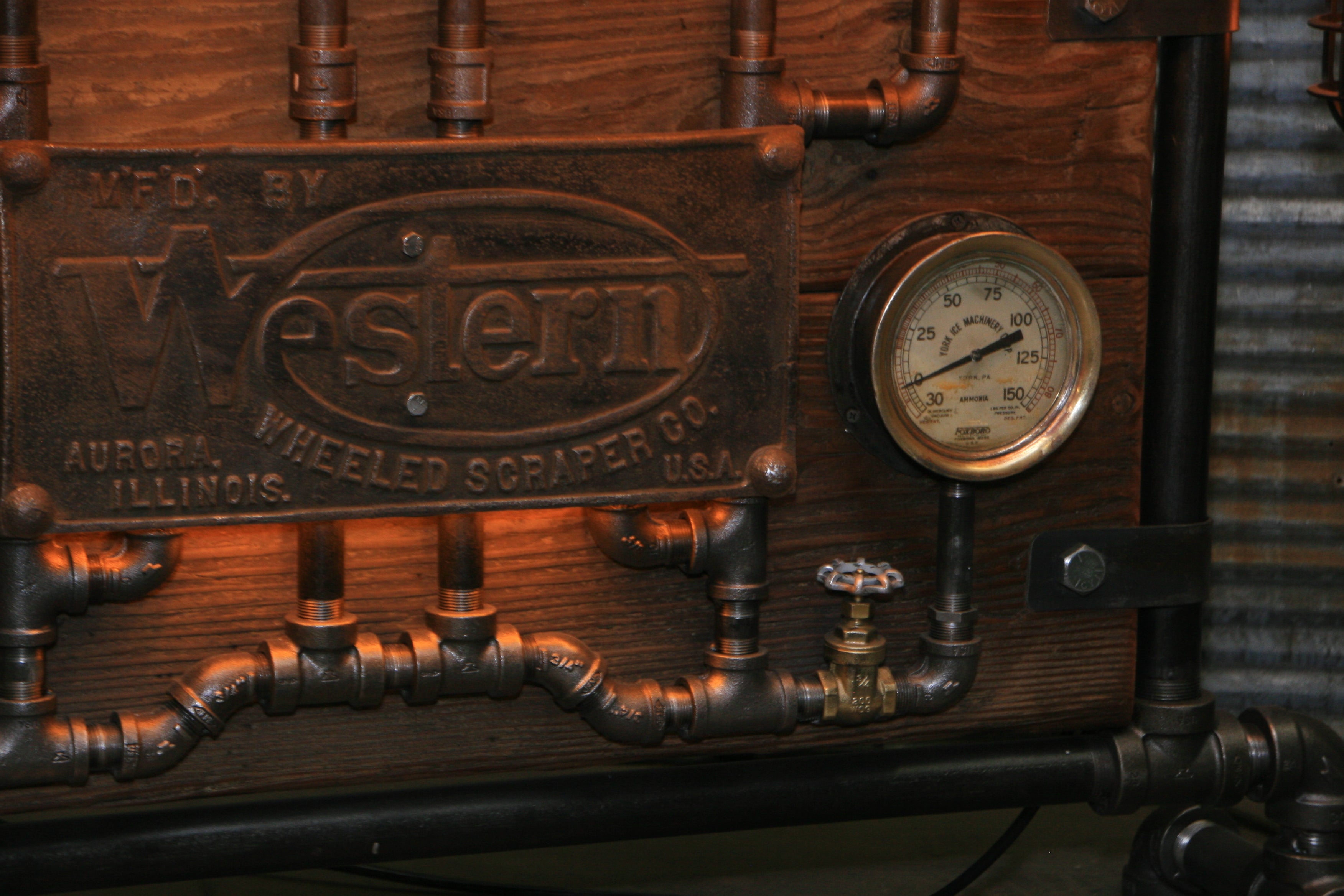 Steampunk Industrial / Barn wood / Steam Gauge / Table / Hallway Sofa / Table #2076