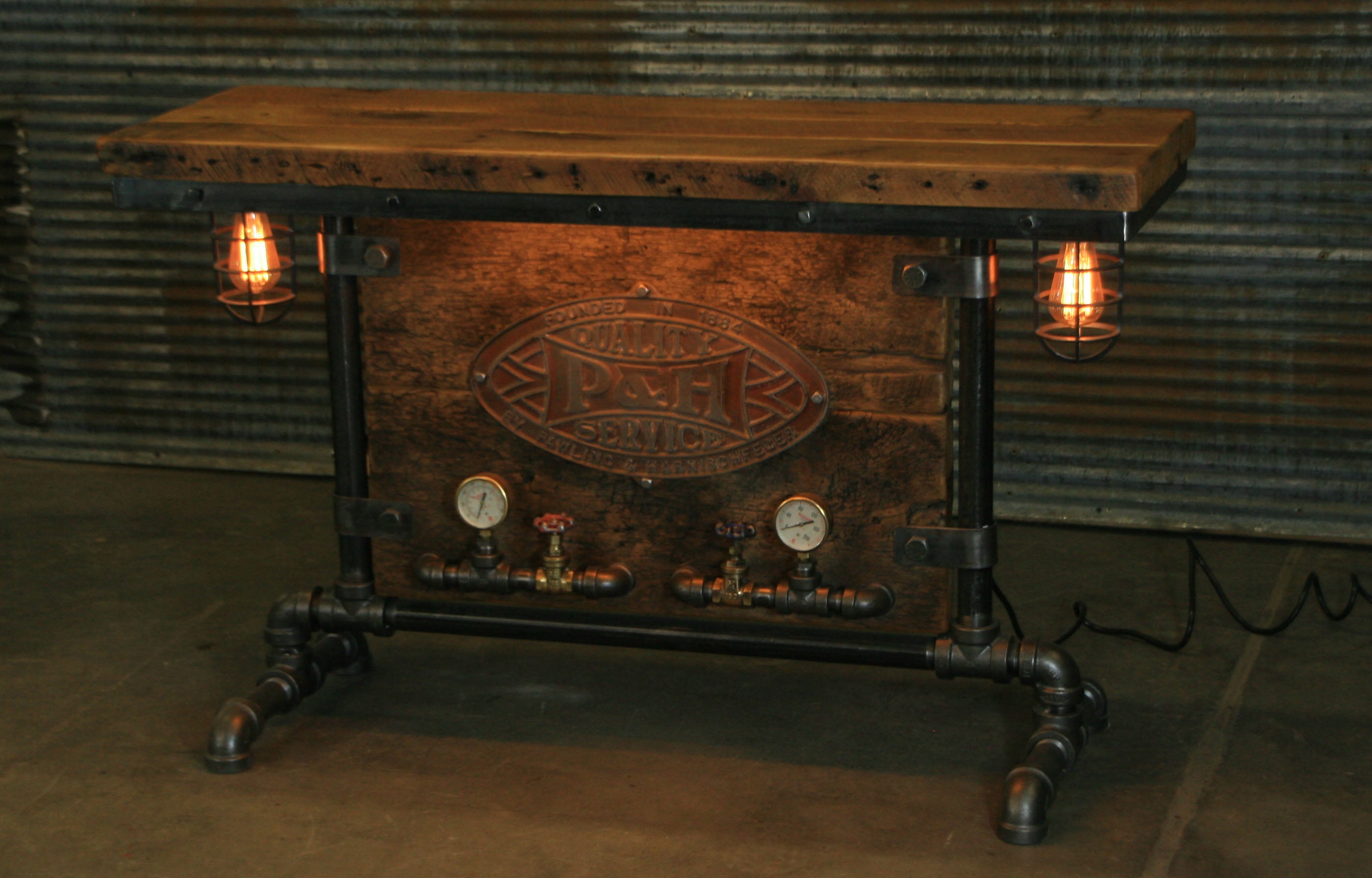 Steampunk Industrial / Barn Wood / Table / Console / Bar / Lighted / Table #2100