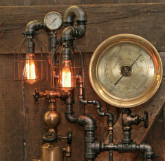 Steampunk Industrial / Antique Steam Gauge and Brass Oiler / Portland ME / Lamp #1824