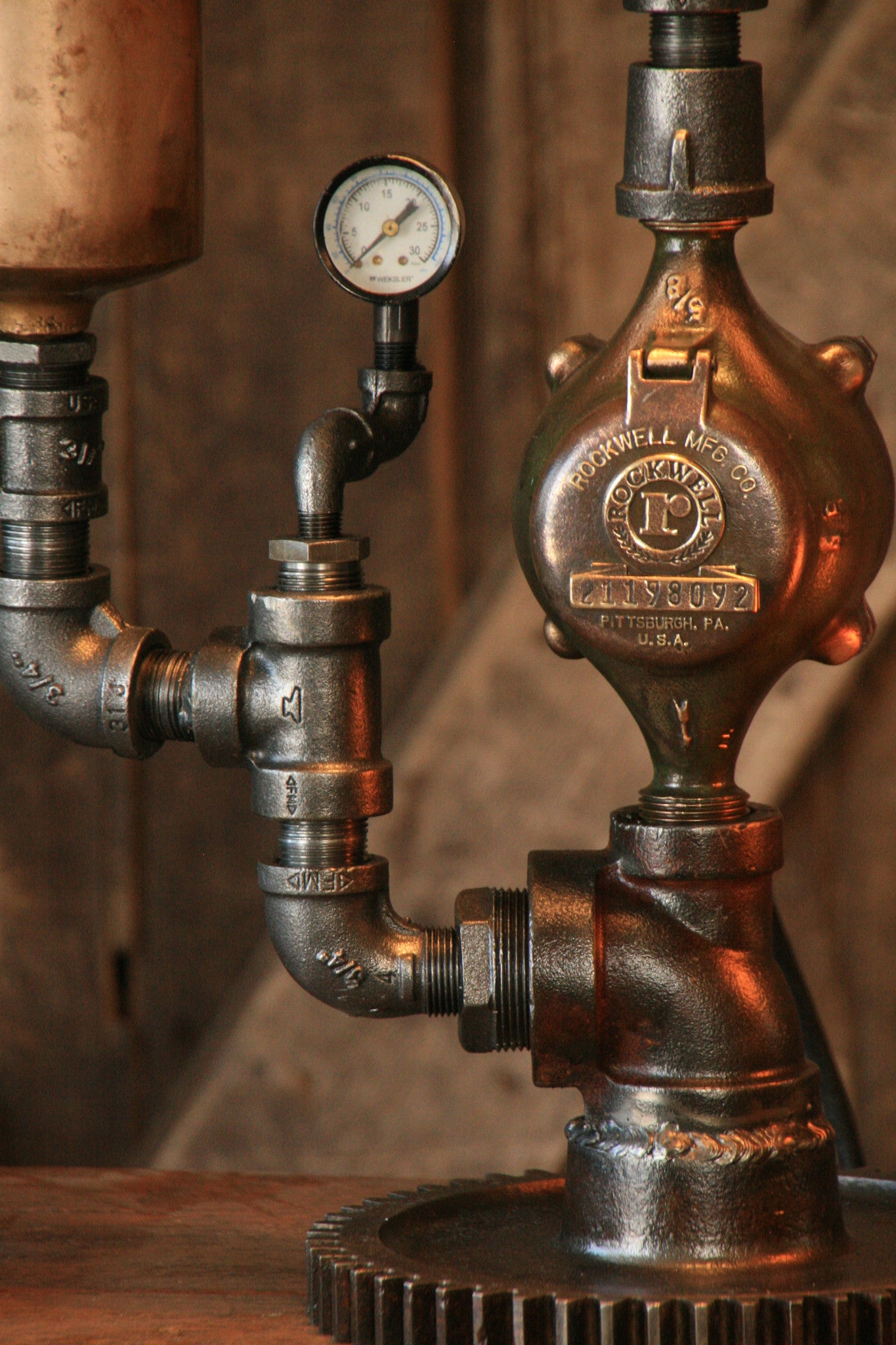 Steampunk Industrial Lamp, Vintage Oiler & Green Shade #1074