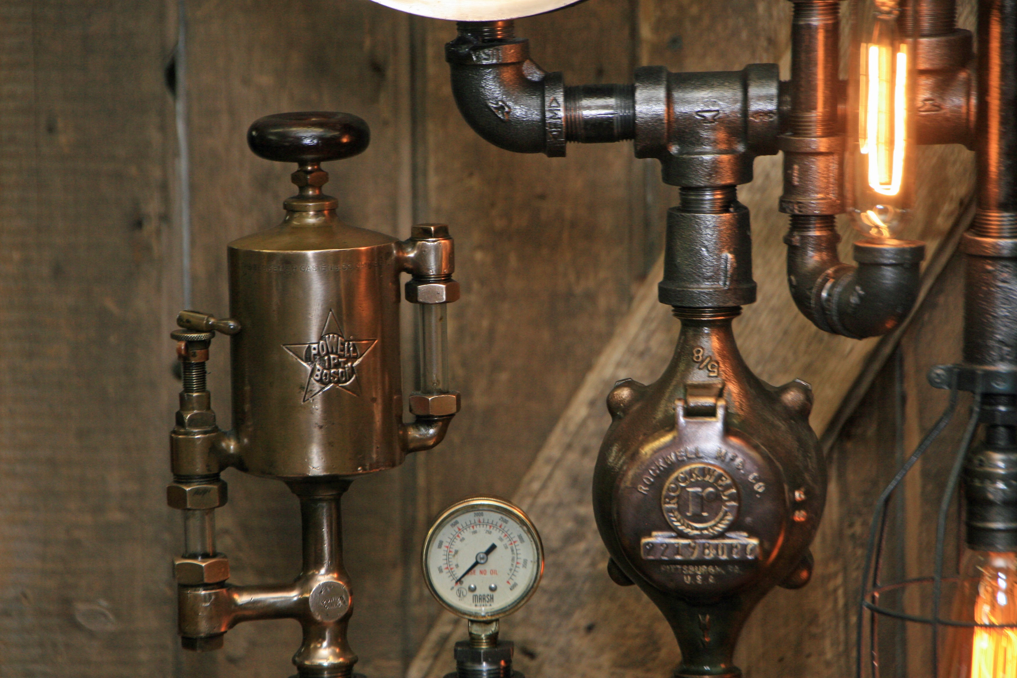 Steampunk Industrial Machine Age Lamp / Steam Gauge / Oiler / Gear / New York / Lamp #2279