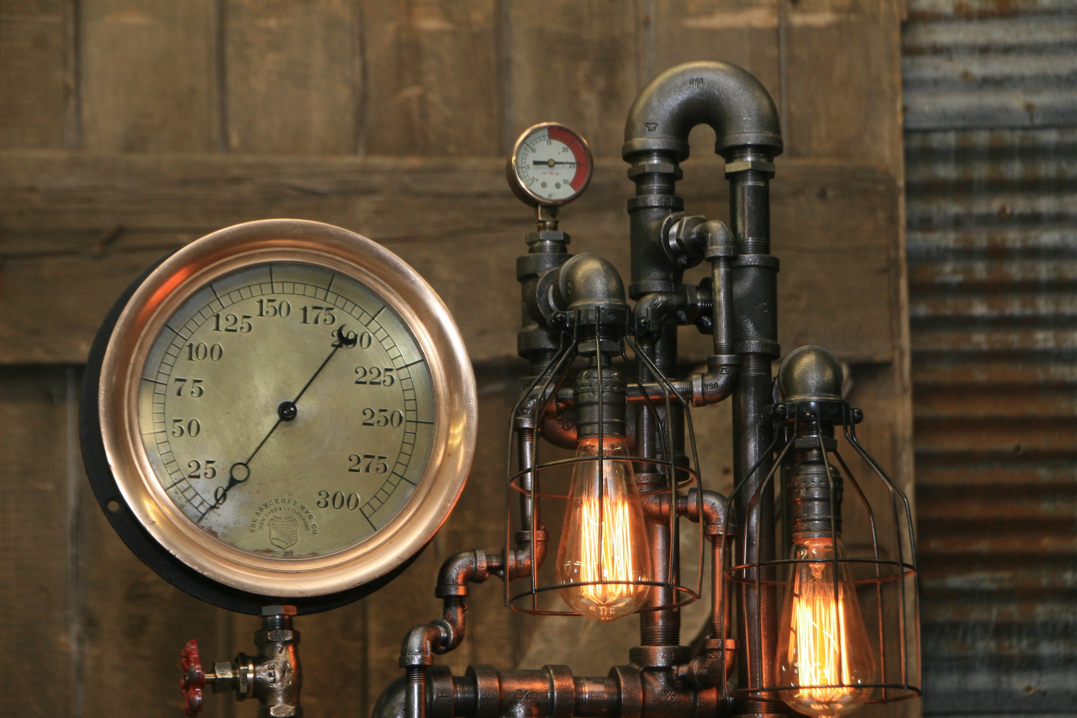 Steampunk Industrial / Antique Steam Gauge / New York / Gear / Ashcroft / Lamp #1878