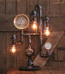 Steampunk Industrial / Antique Steam Gauge Lamp / Boston / Tractor Gear   / Lamp #3630