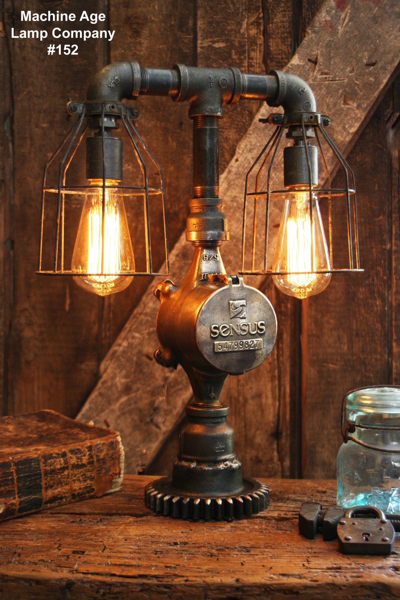 Steampunk Lamp, Antique Industrial Pipe and Brass - #152