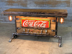 Steampunk Industrial / Antique 1920's Coke Sign / Steam Gauge / Barn Wood / table #2676