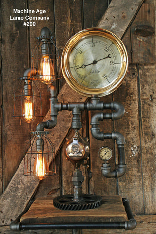 Steampunk Lamp, Steam Gauge and Gear Base #200 - SOLD