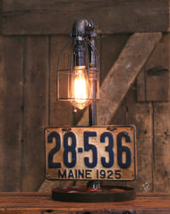 Steampunk Industrial / Antique 1925 license Plate Maine  / Automotive  / Lamp #3510