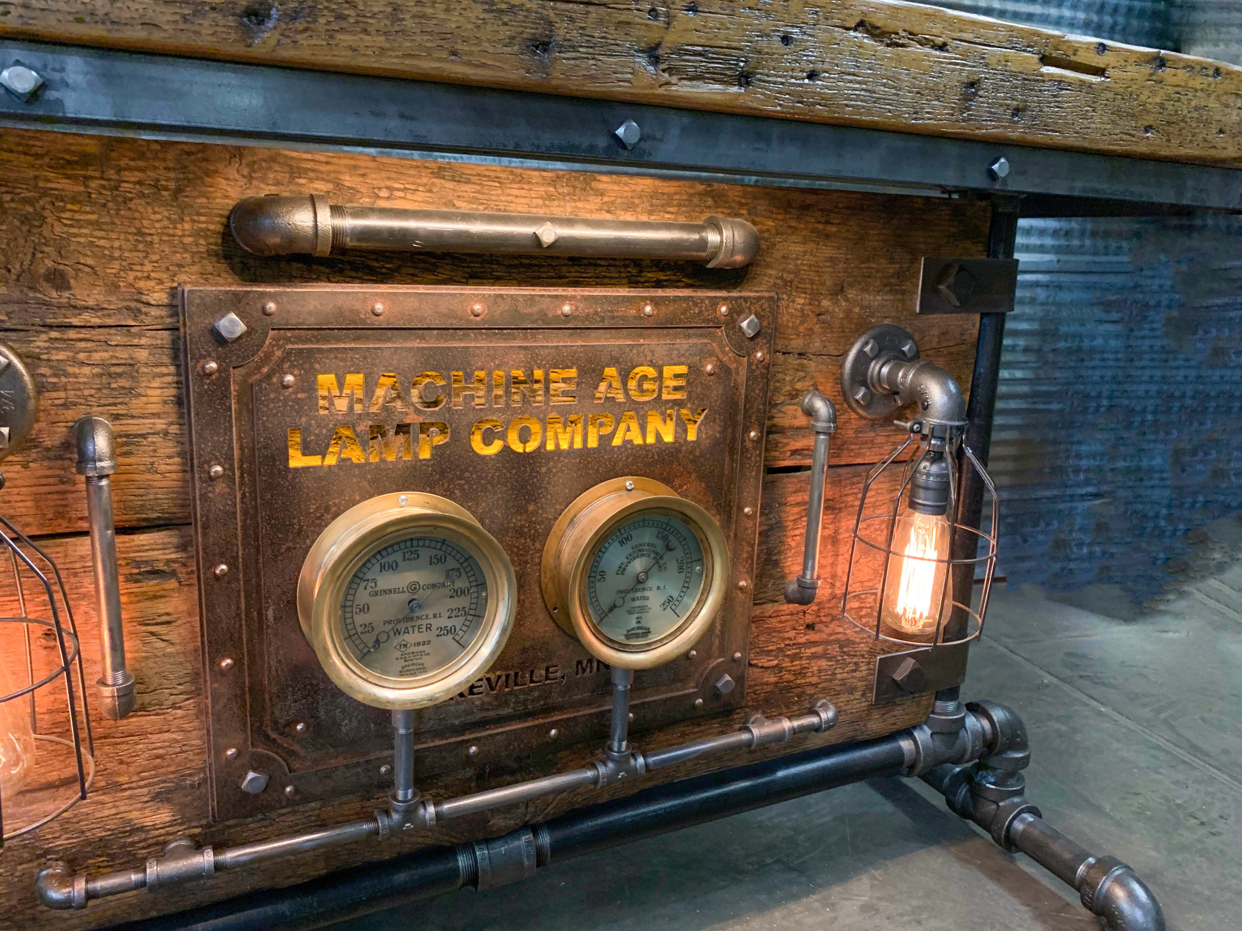 Steampunk Industrial / Antique Steam Gauge / Barn Wood / table #2702