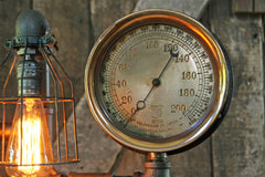 Steampunk Lamp, Steam Gauge and Green Shade #216 - SOLD
