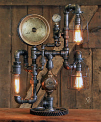 Steampunk Industrial / 7.5" Steam Gauge / Gear / C.C Paige Oshkosh Wis / Gear Base / Lamp #2510 sold