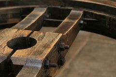 Steampunk Industrial / Antique Flat Belt Pulley Table / Coffee End / Gauge Gear / #1682 sold