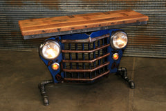 Steampunk Industrial / Original vintage 50's Jeep Willys Grille / Table Sofa Hallway / Blue / Automotive  / Table #2480