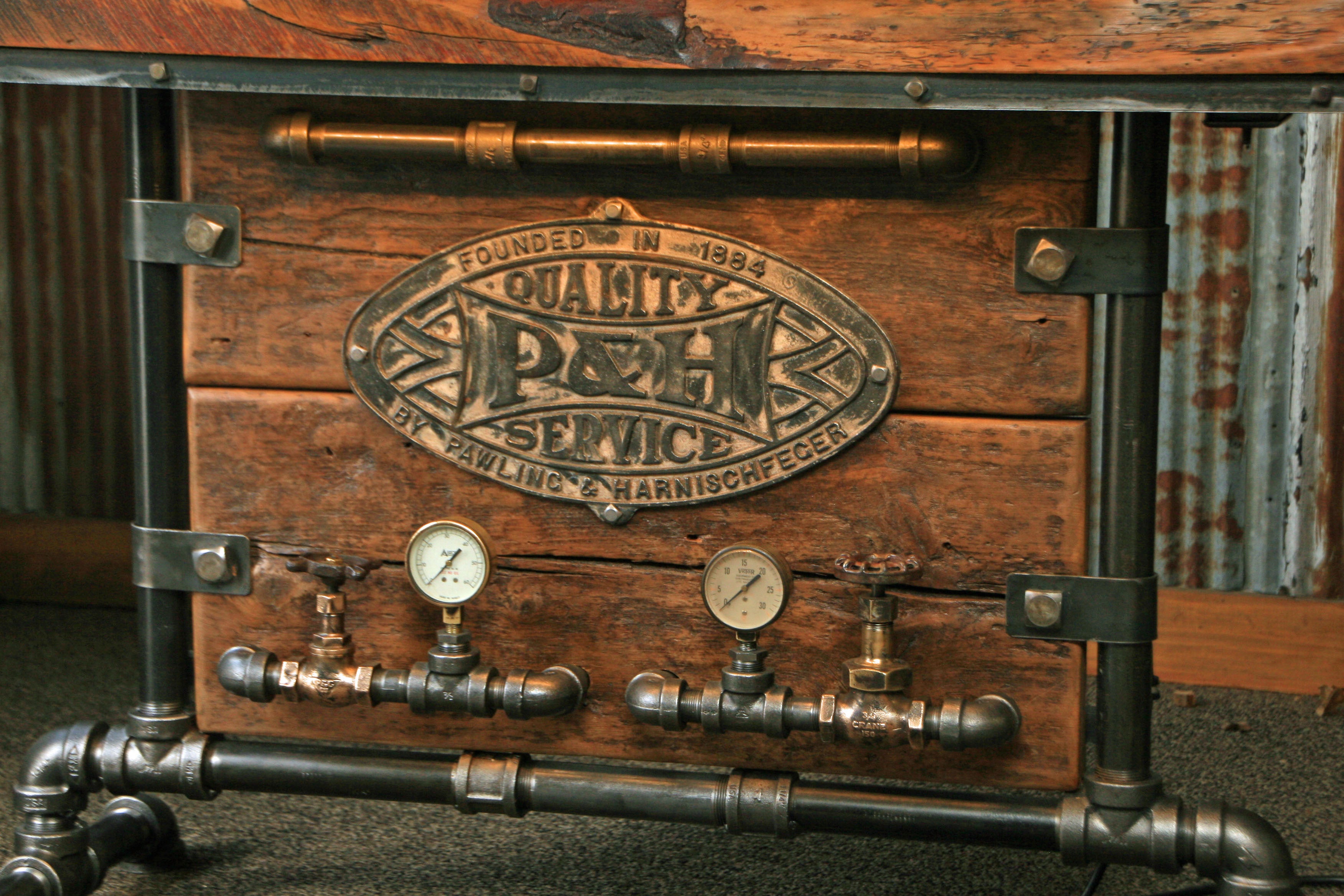 Steampunk Industrial / Barn Wood / Table / Console / Lighted #1484