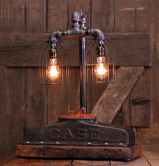 Steampunk Industrial Table Lamp / Antique Case Farm Tractor / Barnwood base /  Lamp #3633