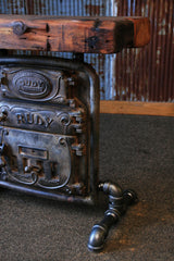Steampunk Industrial Table / Console / Boiler Door / Barn Wood / Hallway / #1288 sold