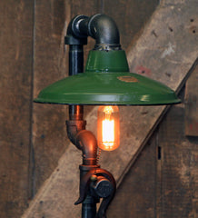 Steampunk Industrial Machine Age Lamps / Barm Pulley / Green Shade / Gear / Lamp #2079