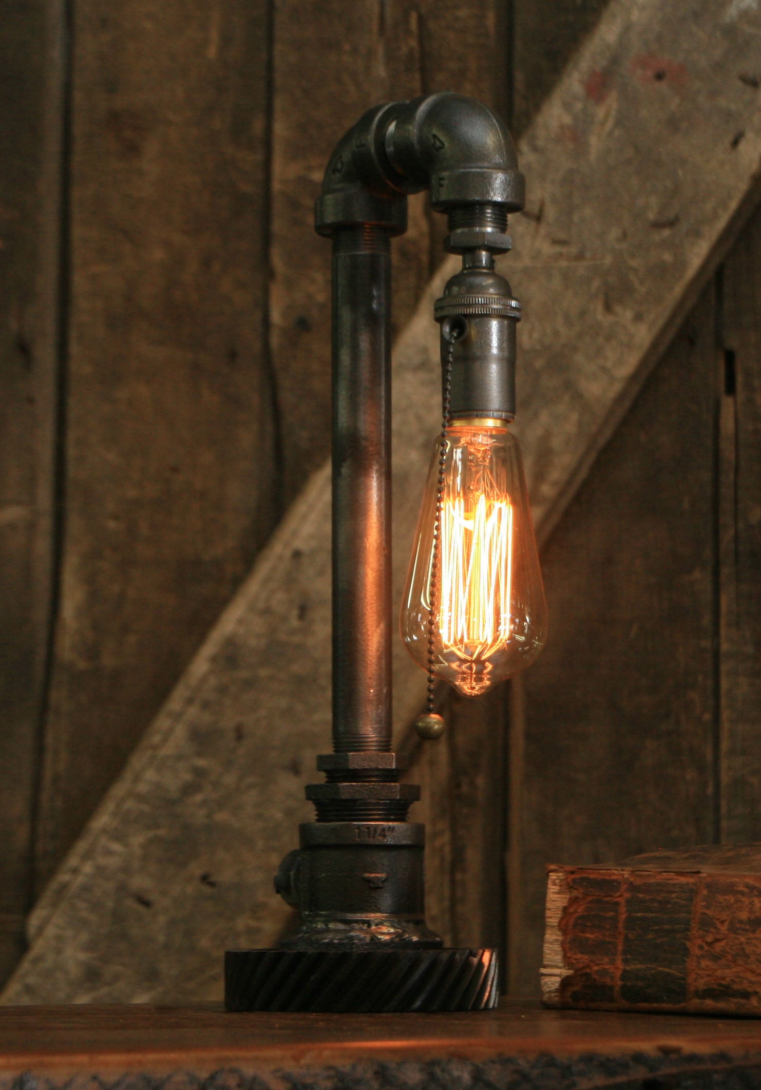 Steampunk Industrial / Pipe Lamp Light / Tractor Gear Base / Lamp #1719
