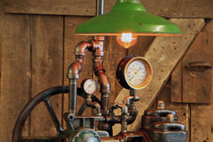 Steampunk Industrial / Antique Crane Water Pump / Light / Lamp / Barnwood / Green Shade / #1644 sold