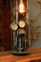 Steampunk Industrial Pipe Lamp, Brass Regulator, Steam Gauge , #900 sold