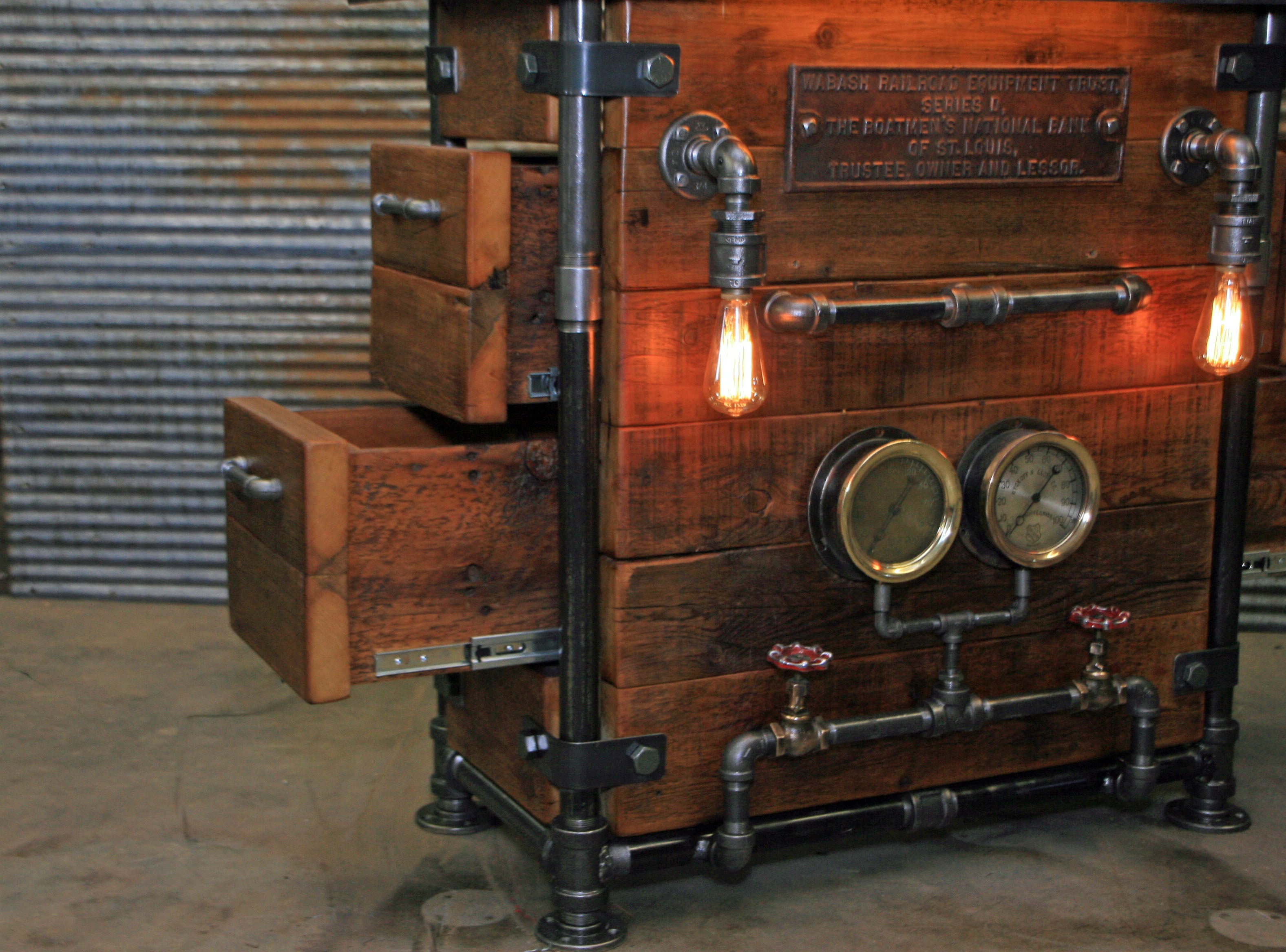 Steampunk Industrial / Pub or Bar Table / Barnwood / Steam gauge / Railroad / #1899