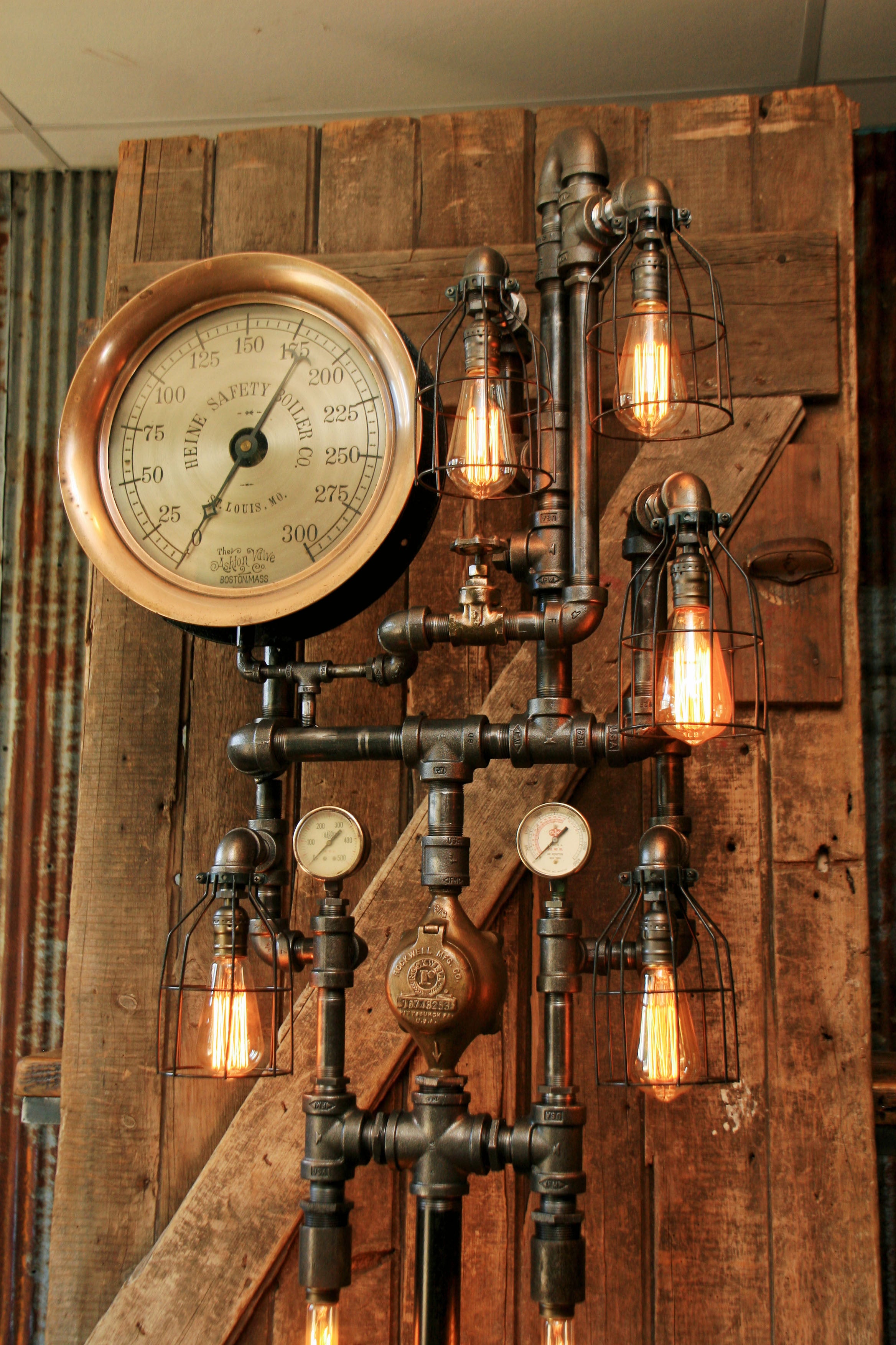 Steampunk Industrial / Antique Steam Gauge / Heine Boiler Company / St Louis / Floor Lamp #1543