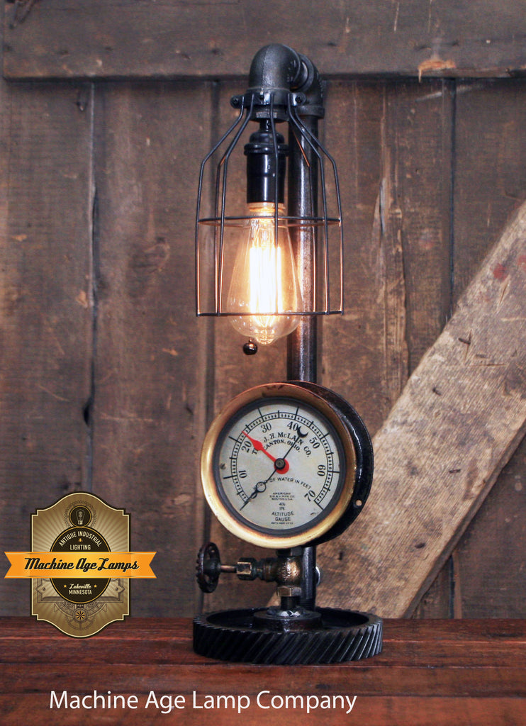 Steampunk Industrial / Steam Gauge Lamp / Gear / Canton Ohio / Lamp #3887